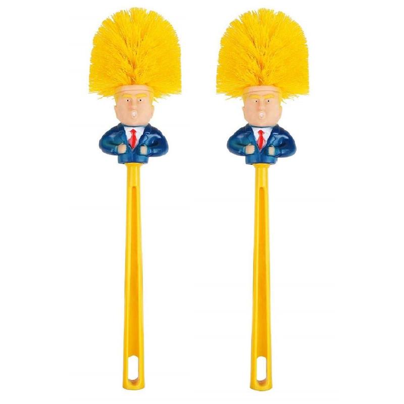 Donald Themed 1-Piece Durable Long Reach Toilet Bowl Brush & Plunger, Glass-Plastic Bathroom Cleaning Supplies, Daily Political Gag Gift for Humor Lovers with "Make Your Toilet Great Again" Design