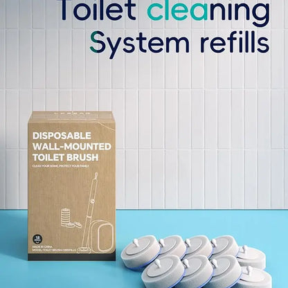 Wall-Mounted Disposable Plastic Toilet Brush Cleaner Set with Stainless Steel Holder - 8 Ribbed Polyurethane Refills, No-Touch Wand, Quick Release System, ABS, Rim/Corner Reach, Lightweight Minimalist Space-Saving Daily Cleaning Bathroom Kit (Great Gift)