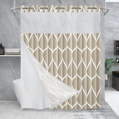 Double-Layer Waterproof Printed Machine Washable Shower Curtain, 1-Count Modern Geometric Bathroom Curtain with Removable Inner Lining, Shower Curtain Liner, Bathroom Decor Supplies, Home Goods, Bathroom Curtains Shower