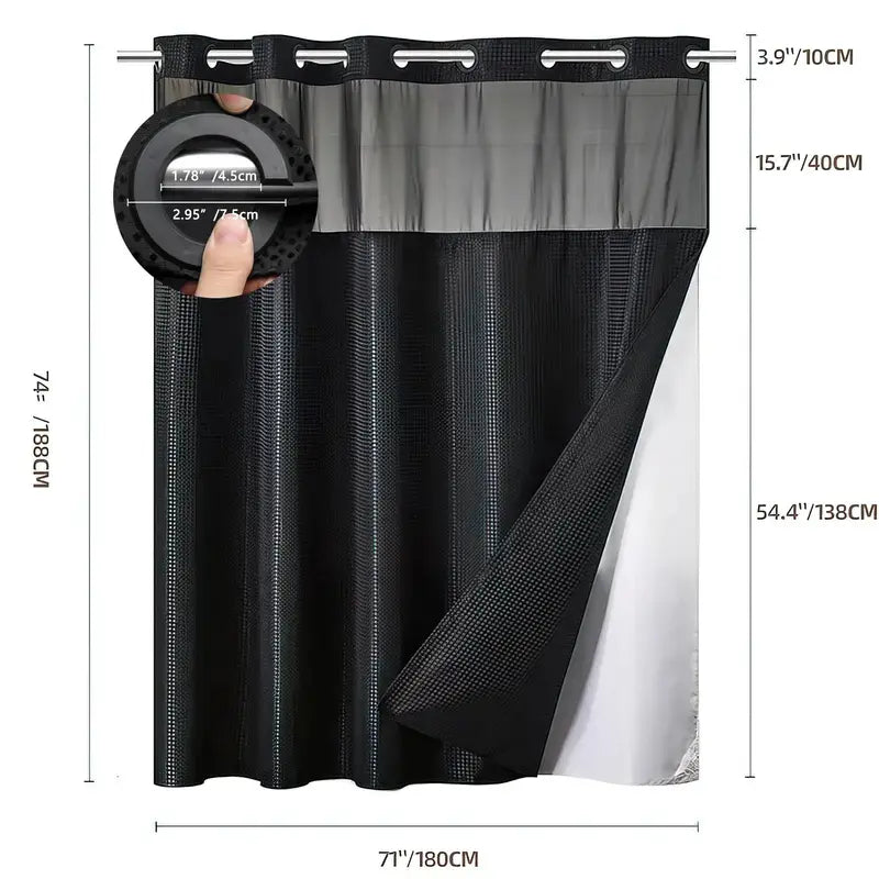 Waffle Pattern No-Hook Shower Curtain,1 Count Double Layer Waterproof Bathroom Curtain with Snap in Liner ,Size Adaptability Washable Bathroom Accessories, for Hotel Salon Room,Home Dector,Household Items Installation