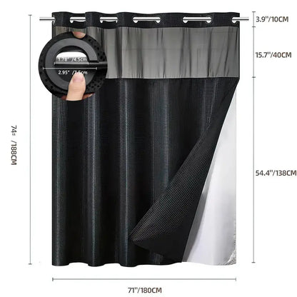 Waffle Pattern No-Hook Shower Curtain,1 Count Double Layer Waterproof Bathroom Curtain with Snap in Liner ,Size Adaptability Washable Bathroom Accessories, for Hotel Salon Room,Home Dector,Household Items Installation