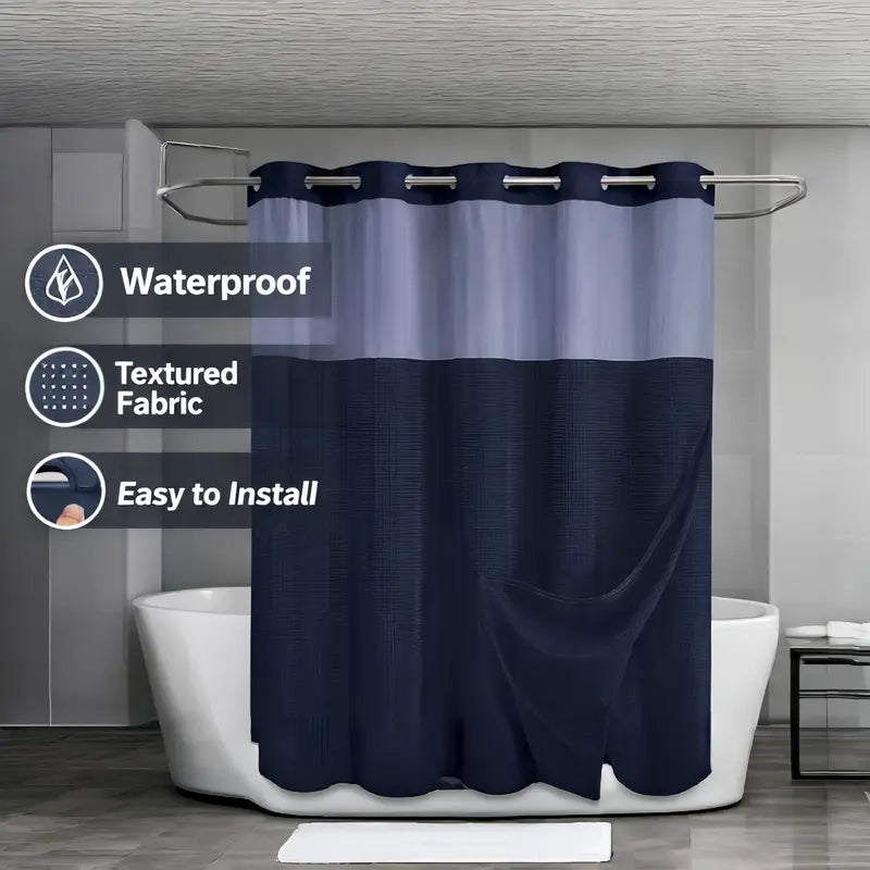 Double Layer Waffle-Pattern Shower Curtain - No Hook Snap-in Liner, Fabric Waterproof Inner & Washable White Outer Cloth, Modern Bathroom Accessory for Home/Hotel/Salon/Dorm, 72x75 Inch