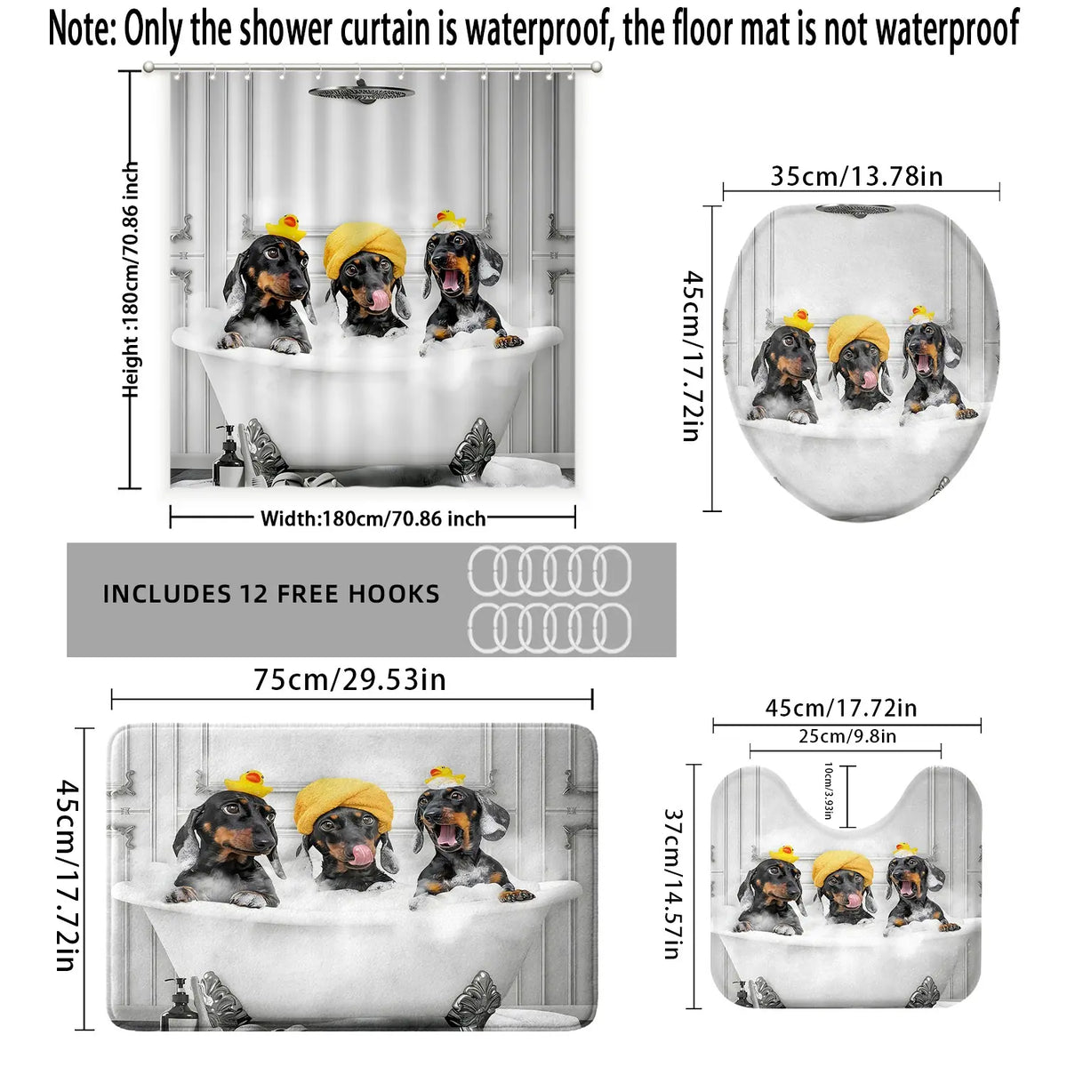 Bathroom Curtains Shower Set, 1pc/4pcs, Bath Mat Rug Decor, Dachshund Animal Theme, Includes Hooks, Decorative Cute, Aesthetic Shower Curtain, Home Decoration, Shower Curtain Sets