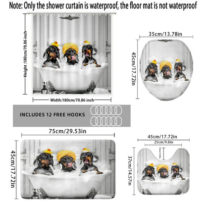 Bathroom Curtains Shower Set, 1pc/4pcs, Bath Mat Rug Decor, Dachshund Animal Theme, Includes Hooks, Decorative Cute, Aesthetic Shower Curtain, Home Decoration, Shower Curtain Sets