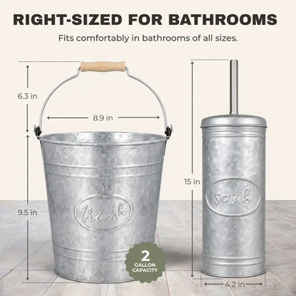Autumn Alley Farmhouse Galvanized Trash Can & Toilet Brush Set