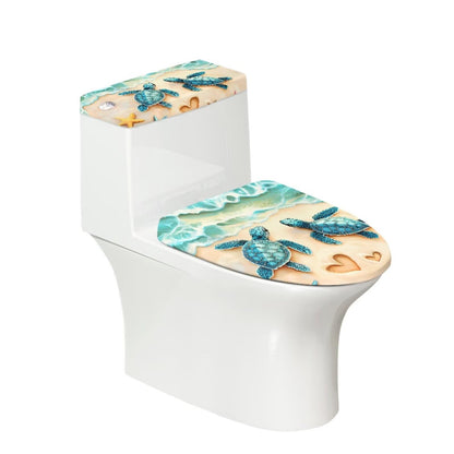 Starfish Toilet Lid & Tank Covers Shell Toilet Seat Covers for Bathroom Dust Cover Set 2 Piece Polyester Fabric Bathroom Covers Elastic Bottom Soft Universal for Most Toilet Bowl Lids