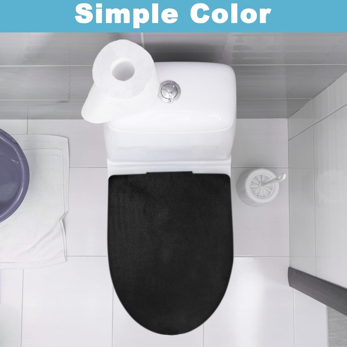 Microfiber Toilet Lid Cover, Soft Velvet Toilet Cover, Absorbent, Comfortable Bathroom Toilets Lid Covers Seat Fits Most Toilets Lids for Black, Elastic Bottom Fabric Seat