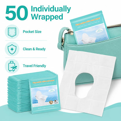 Toilet Seat Covers Disposable, 50 Pcs Flushable Paper Travel Accessories
