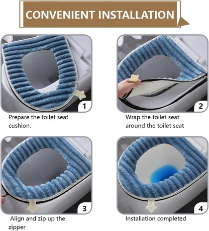 Toilet Seat Warmer Cover,Bathroom Soft Thicker Warmer with Zipper Snaps Fixed Stretchable Washable Fiber Cloth Toilet Seat Covers Pads Easy Installation& Cleaning (Gray)