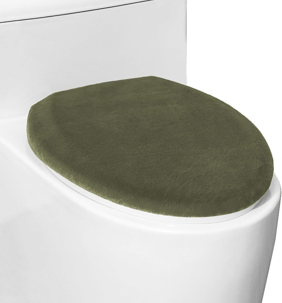 Comfortable Soft Plush Toilet Lid Cover for Bathroom, Machine Washable Toilet Seat Covers, Fits Most Round Elongated and Oblong Lids, Easy Installation& Cleaning (Olive green)