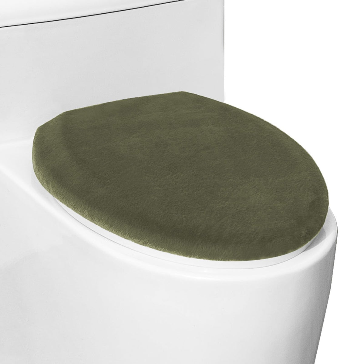 Comfortable Soft Plush Toilet Lid Cover for Bathroom, Machine Washable Toilet Seat Covers, Fits Most Round Elongated and Oblong Lids, Easy Installation& Cleaning (Olive green)