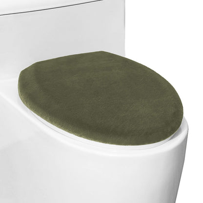 Comfortable Soft Plush Toilet Lid Cover for Bathroom, Machine Washable Toilet Seat Covers, Fits Most Round Elongated and Oblong Lids, Easy Installation& Cleaning (Olive green)