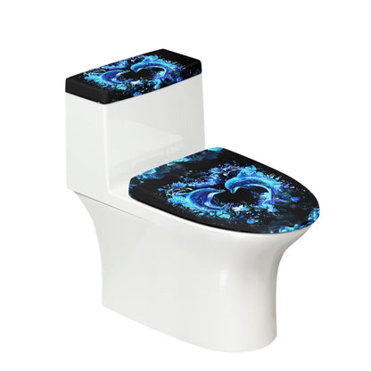 Starfish Toilet Lid & Tank Covers Shell Toilet Seat Covers for Bathroom Dust Cover Set 2 Piece Polyester Fabric Bathroom Covers Elastic Bottom Soft Universal for Most Toilet Bowl Lids