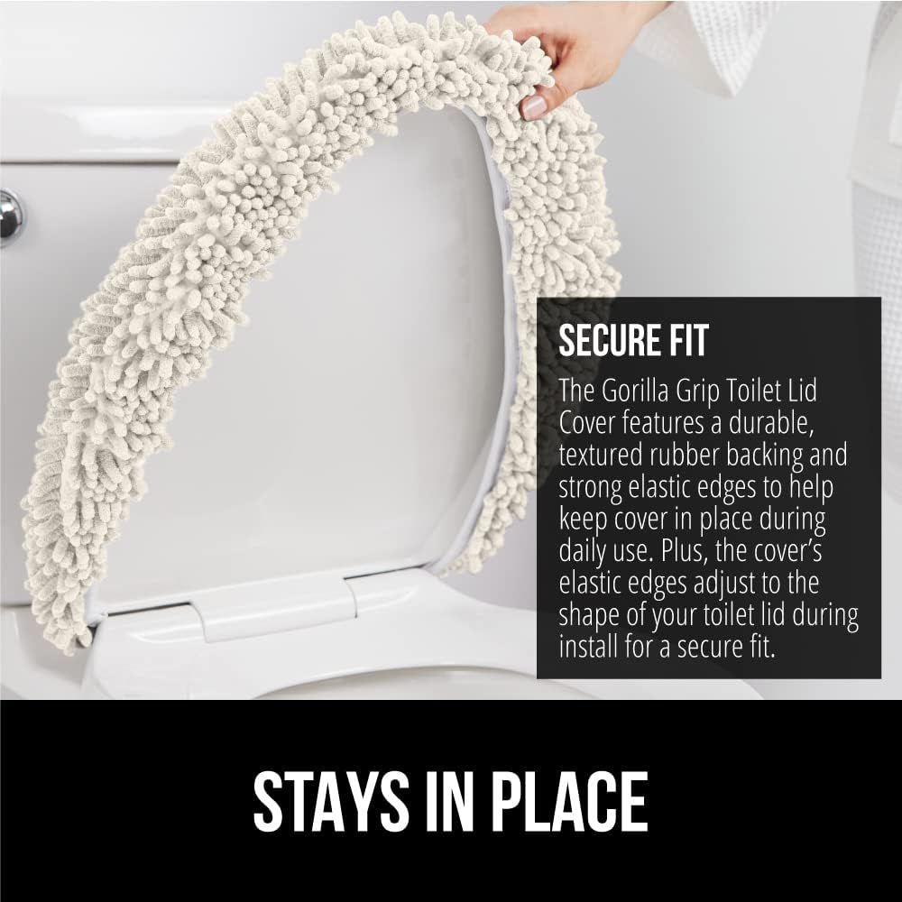 GORILLA GRIP Soft Chenille Toilet Lid Seat Cover, 19.5x18.5 Ivory