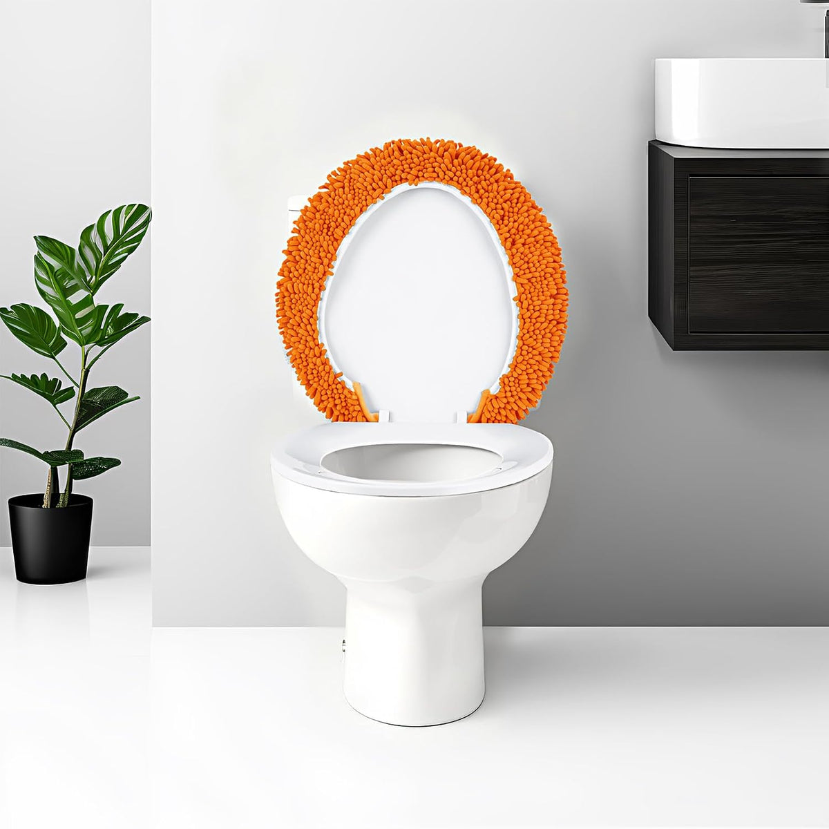 Chenille Elongated Toilet Seat Cover 19.5"x 15" Machine Washable