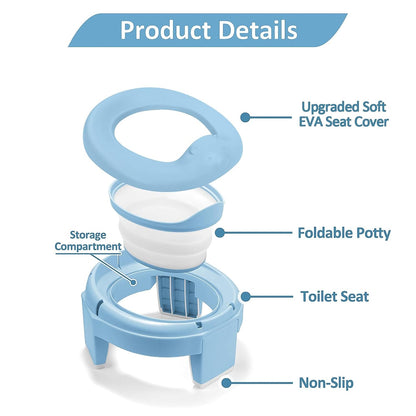MCGMITT Potty Training Toilet Seat for Toddlers Boys Girls, Portable Baby Toilet Soft EVA Folding Kids Potty Chair Cover with Splash Guard for Travel, Including 3 Non-Slip Feet and Storage Bag (Blue)