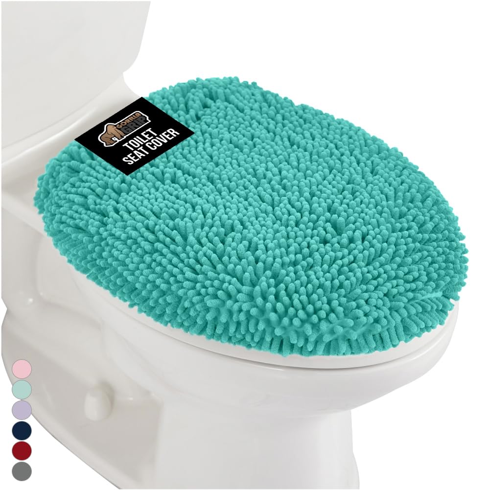 GORILLA GRIP Soft Chenille Toilet Lid Seat Cover, 19.5x18.5 Ivory