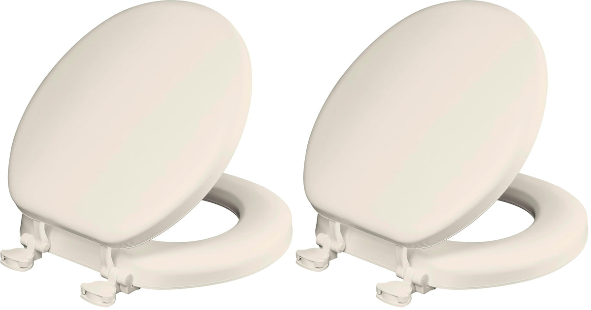 Mayfair Padded Toilet Seat, Cushioned Soft Vinyl over Wood Core Seat, Secure Hinges, Easy Clean, Made in USA, Round, White