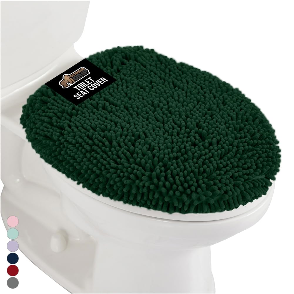 GORILLA GRIP Soft Chenille Toilet Lid Seat Cover, 19.5x18.5 Ivory