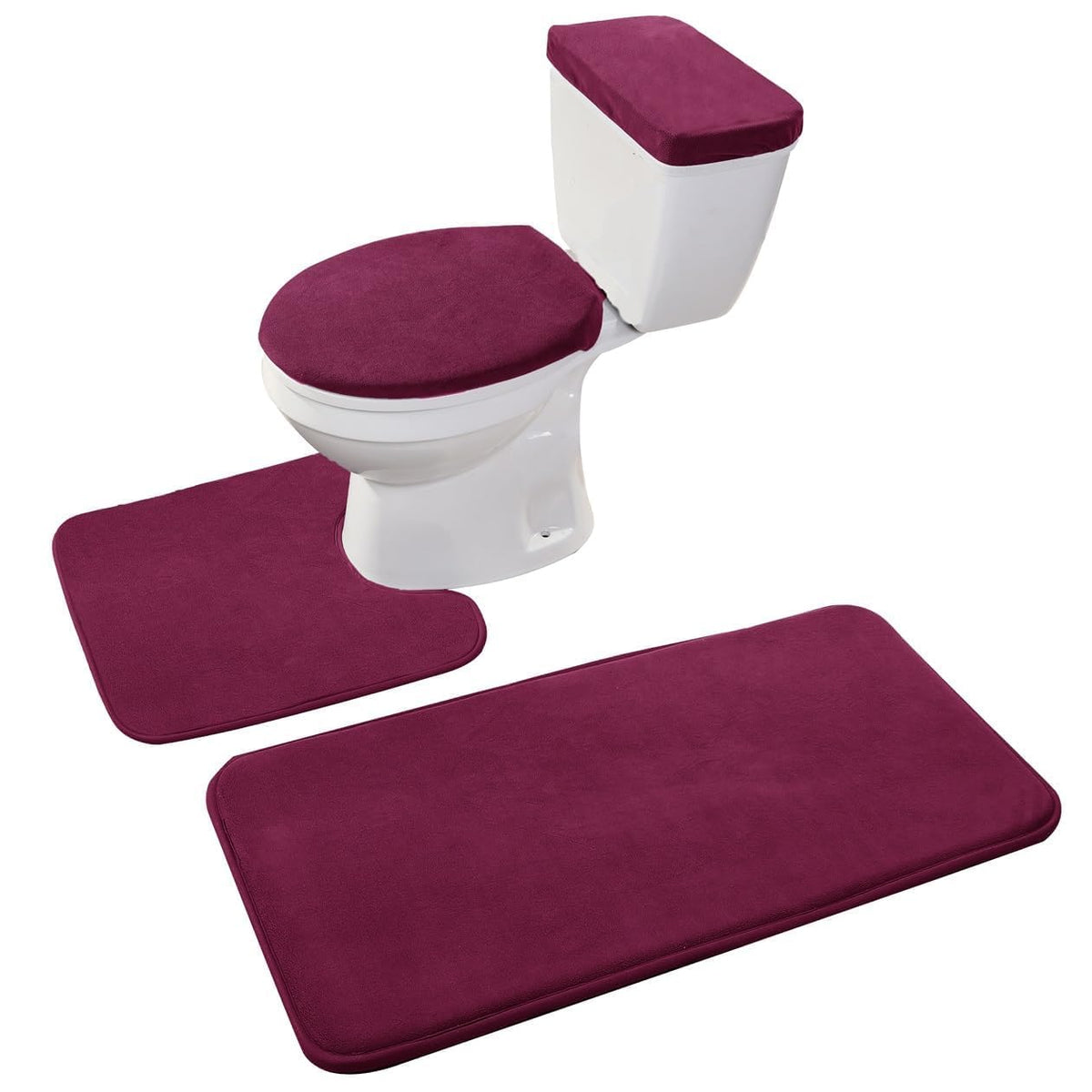 Madeals Bathroom Rug Set 4 Piece with Toilet Lid Cover and Tank Cover Black