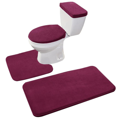 Madeals Bathroom Rug Set 4 Piece with Toilet Lid Cover and Tank Cover Black