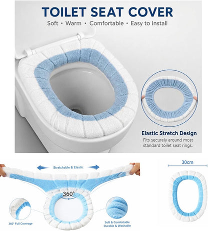Easy Installation Comfortable Toilet Lid Bathroom Soft Thicker Warmer Stretchable Washable Cloth Toilet Seat Cover Pads （3PCS）