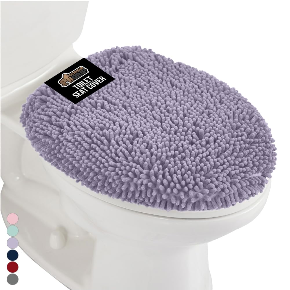GORILLA GRIP Soft Chenille Toilet Lid Seat Cover, 19.5x18.5 Ivory