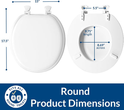 Mayfair Padded Toilet Seat, Cushioned Soft Vinyl over Wood Core Seat, Secure Hinges, Easy Clean, Made in USA, Round, Bone