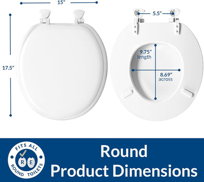 Mayfair Padded Toilet Seat, Cushioned Soft Vinyl over Wood Core Seat, Secure Hinges, Easy Clean, Made in USA, Round, White