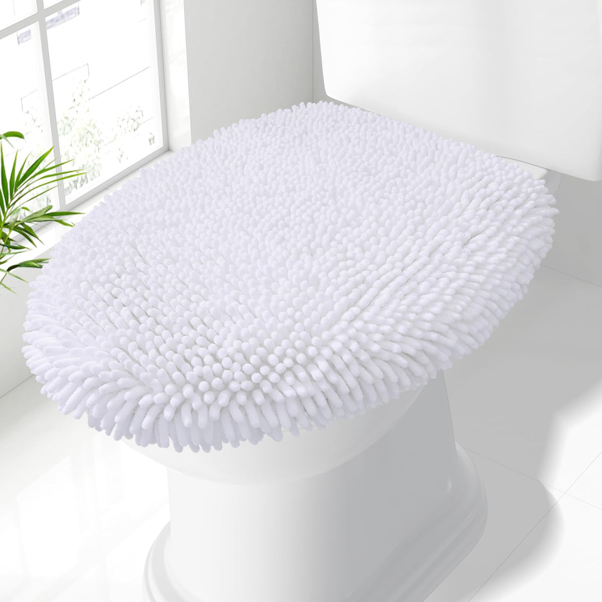 Smiry Soft Chenille Bathroom Toilet Lid Cover 17.5x15, Black