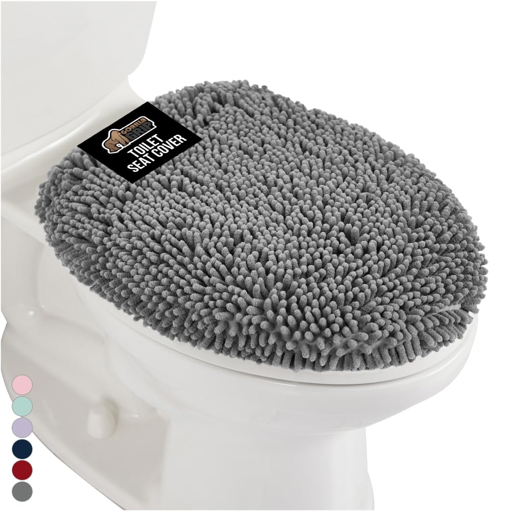 GORILLA GRIP Soft Chenille Toilet Lid Seat Cover, 19.5x18.5 Ivory