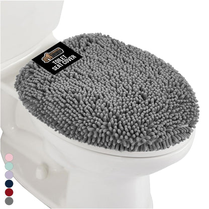 GORILLA GRIP Soft Chenille Toilet Lid Seat Cover, 19.5x18.5 Ivory