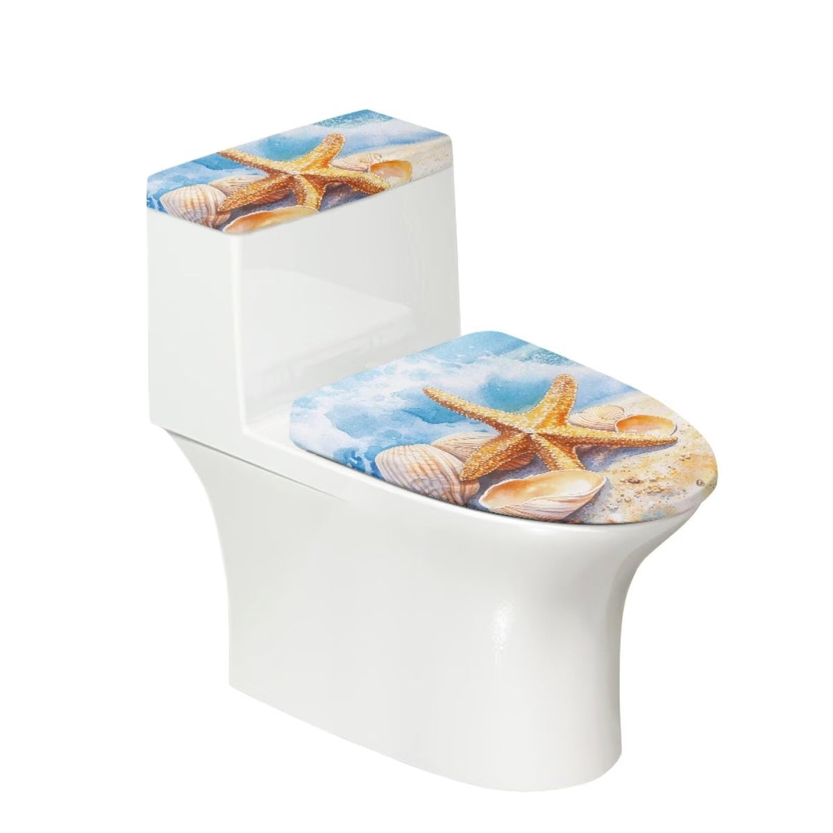 Starfish Toilet Lid & Tank Covers Shell Toilet Seat Covers for Bathroom Dust Cover Set 2 Piece Polyester Fabric Bathroom Covers Elastic Bottom Soft Universal for Most Toilet Bowl Lids