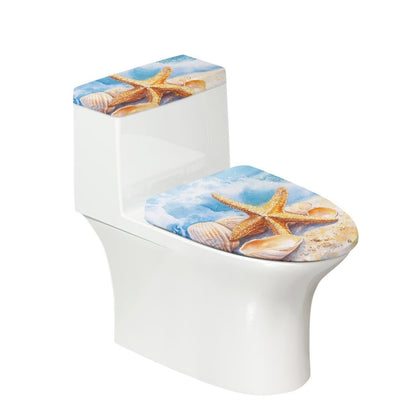 Starfish Toilet Lid & Tank Covers Shell Toilet Seat Covers for Bathroom Dust Cover Set 2 Piece Polyester Fabric Bathroom Covers Elastic Bottom Soft Universal for Most Toilet Bowl Lids