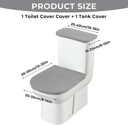Thinp Toilet Lid Cover and Toilet Tank Cover,Grey Toilet Seat Cover with Elastic Bottom Replacement Toilet Cover Soft Stretch Toilet Covers Set Universal Toilet Lid Covers for Bathroom Decoration