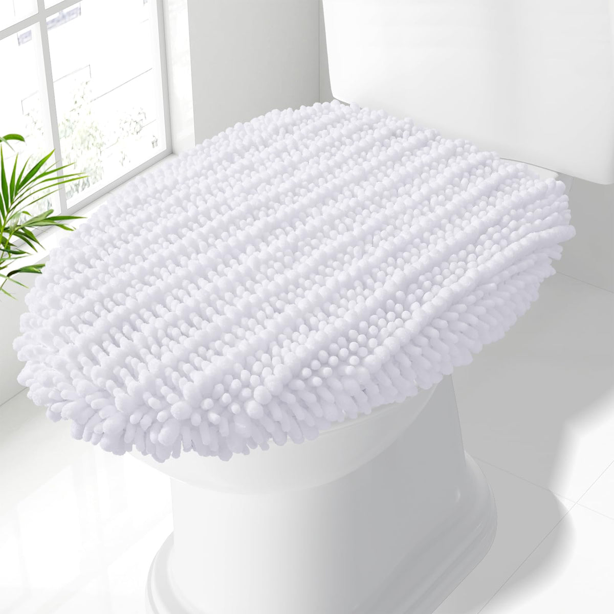 Smiry Soft Chenille Bathroom Toilet Lid Cover 17.5x15 Rubber Backing Covers
