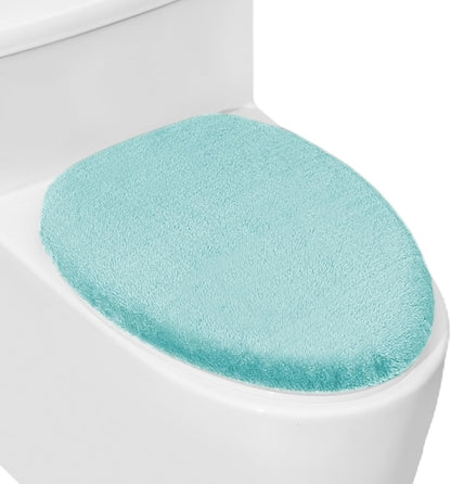 Soft Plush Toilet Lid Cover for Bathroom, Machine Washable Toilet Seat Covers, Fits Most Round Elongated and Oblong Lids, Easy Installation& Cleaning (Turquoise)