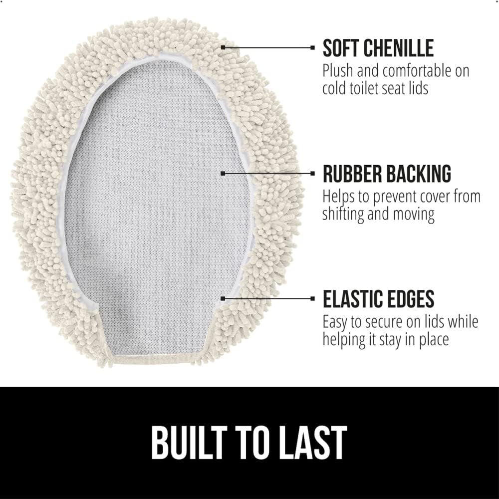 GORILLA GRIP Soft Chenille Toilet Lid Seat Cover, 19.5x18.5 Ivory