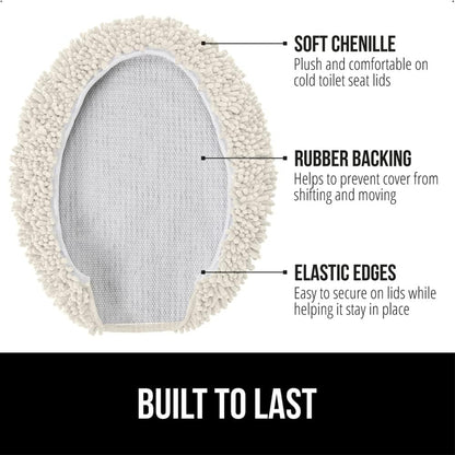 GORILLA GRIP Soft Chenille Toilet Lid Seat Cover, 19.5x18.5 Ivory