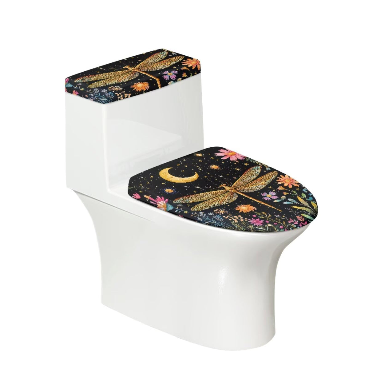Starfish Toilet Lid & Tank Covers Shell Toilet Seat Covers for Bathroom Dust Cover Set 2 Piece Polyester Fabric Bathroom Covers Elastic Bottom Soft Universal for Most Toilet Bowl Lids