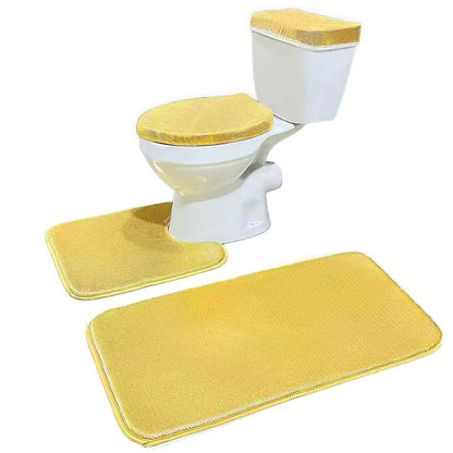 Madeals Bathroom Rug Set 4 Piece with Toilet Lid Cover and Tank Cover Black