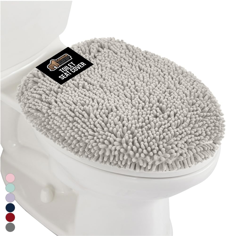 GORILLA GRIP Soft Chenille Toilet Lid Seat Cover, 19.5x18.5 Ivory