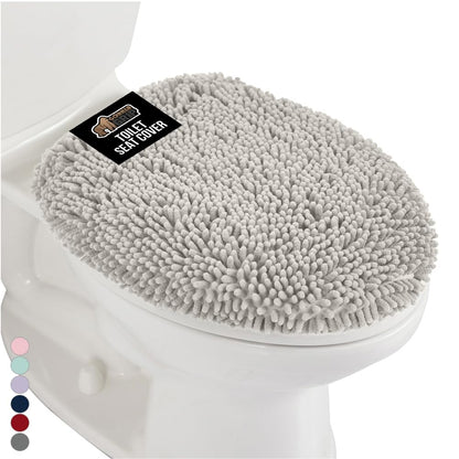 GORILLA GRIP Soft Chenille Toilet Lid Seat Cover, 19.5x18.5 Ivory