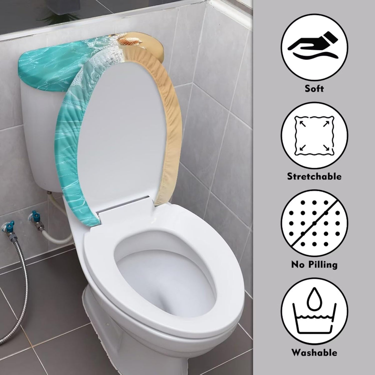 Starfish Toilet Lid & Tank Covers Shell Toilet Seat Covers for Bathroom Dust Cover Set 2 Piece Polyester Fabric Bathroom Covers Elastic Bottom Soft Universal for Most Toilet Bowl Lids