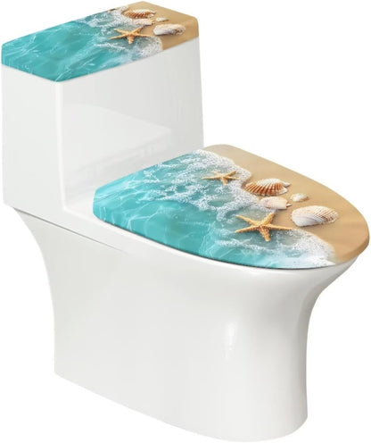 Starfish Toilet Lid & Tank Covers Shell Toilet Seat Covers for Bathroom Dust Cover Set 2 Piece Polyester Fabric Bathroom Covers Elastic Bottom Soft Universal for Most Toilet Bowl Lids