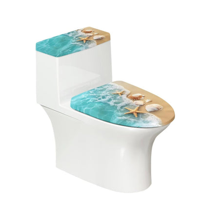 Starfish Toilet Lid & Tank Covers Shell Toilet Seat Covers for Bathroom Dust Cover Set 2 Piece Polyester Fabric Bathroom Covers Elastic Bottom Soft Universal for Most Toilet Bowl Lids