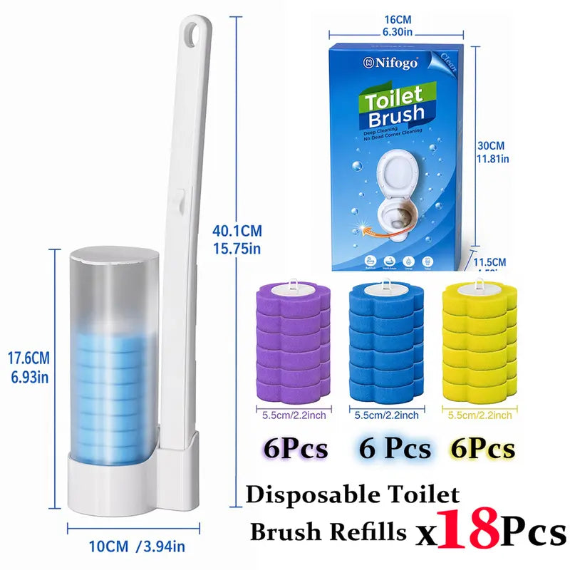 Disposable Toilet Brush Wall-Mount Space-Saving, Universal Fit Caddy Set with 24 Replaceable Heads for Hygienic Household Bathroom Urinal Basin Sink Bathtub Drain Cleaning Wand