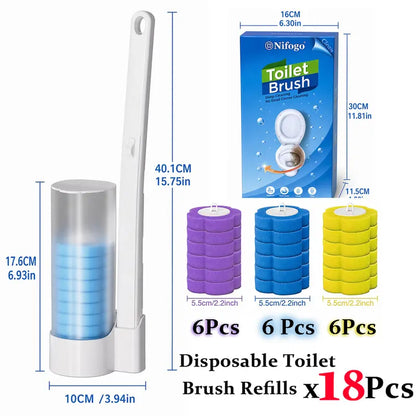 Disposable Toilet Brush Wall-Mount Space-Saving, Universal Fit Caddy Set with 24 Replaceable Heads for Hygienic Household Bathroom Urinal Basin Sink Bathtub Drain Cleaning Wand