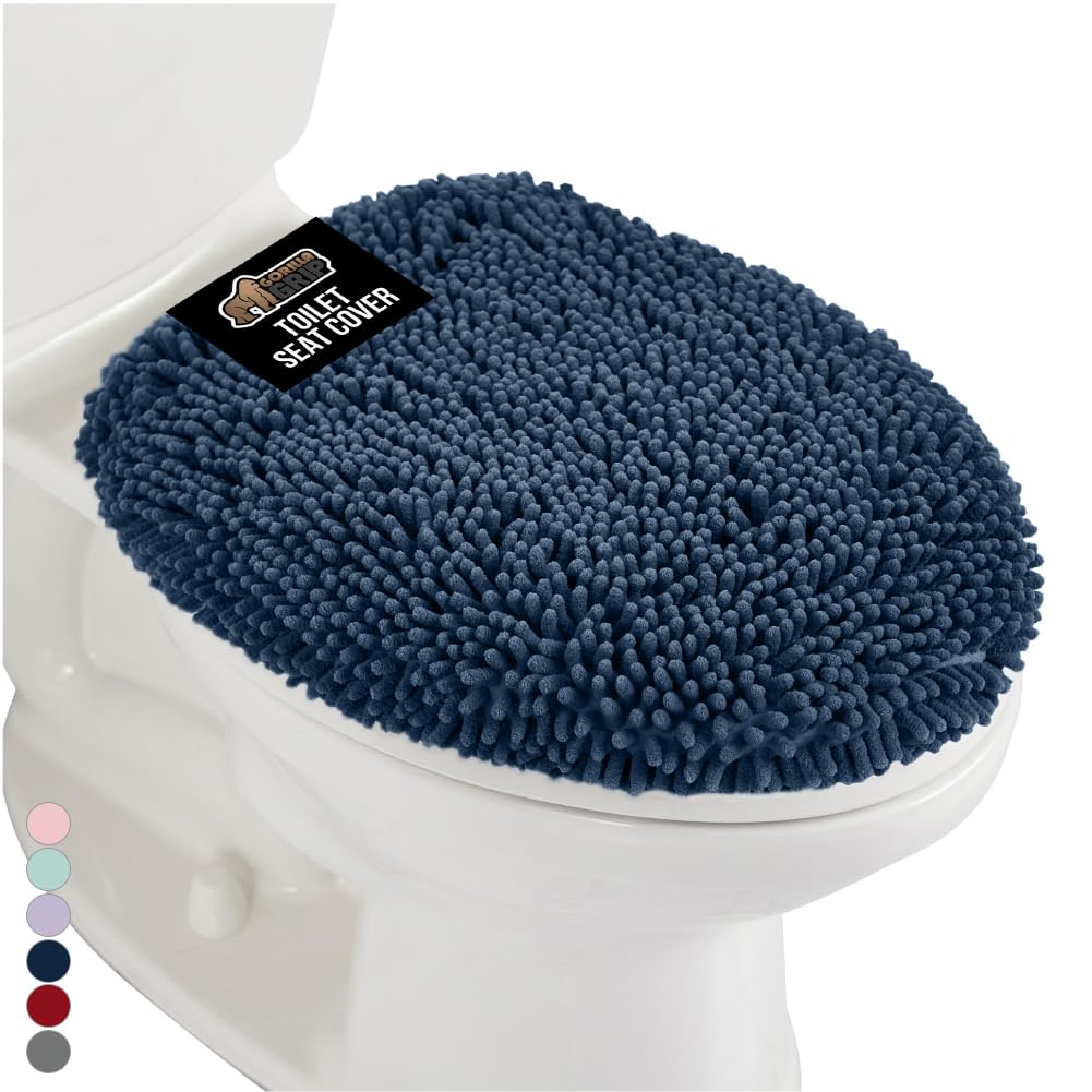 GORILLA GRIP Soft Chenille Toilet Lid Seat Cover, 19.5x18.5 Ivory