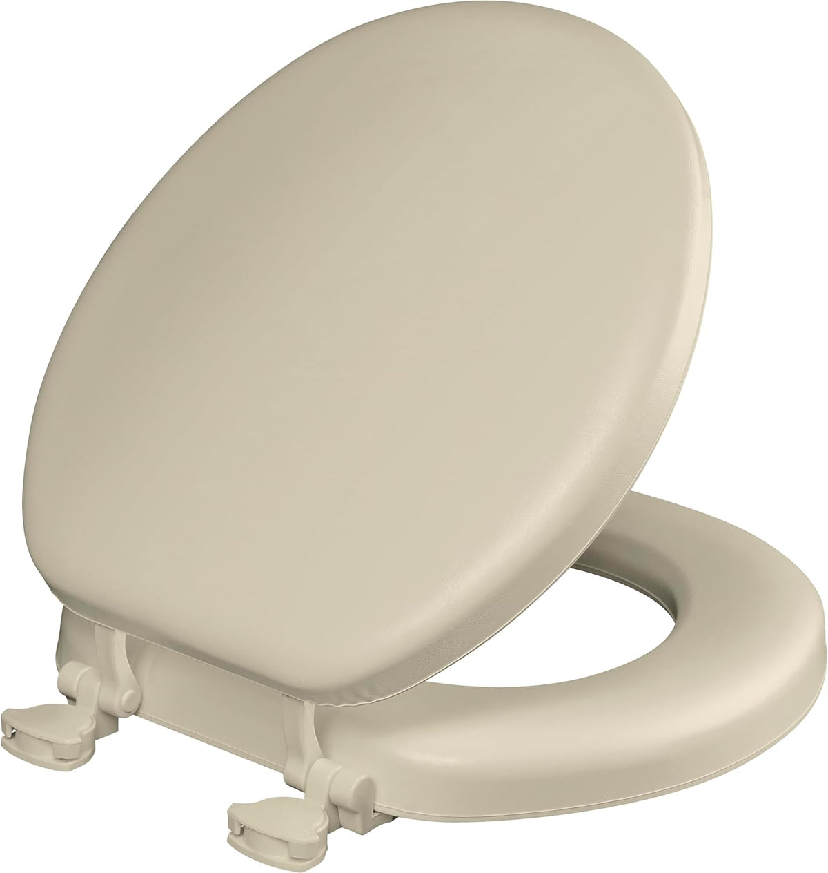 Mayfair Padded Toilet Seat, Cushioned Soft Vinyl over Wood Core Seat, Secure Hinges, Easy Clean, Made in USA, Round, Bone